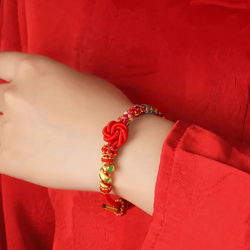 Stone of buddha Red String Mandala Knot Hand-woven Colorful Flowers Year Of The Snake Protection Braided Bracelet