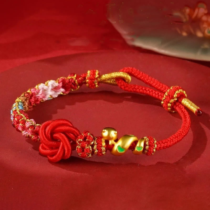 Stone of buddha Red String Mandala Knot Hand-woven Colorful Flowers Year Of The Snake Protection Braided Bracelet