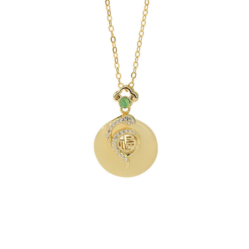Stone of buddha 925 Sterling Silver Fu Character Hetian Jade Peace Buckle Year Of The Snake Luck Necklace Pendant