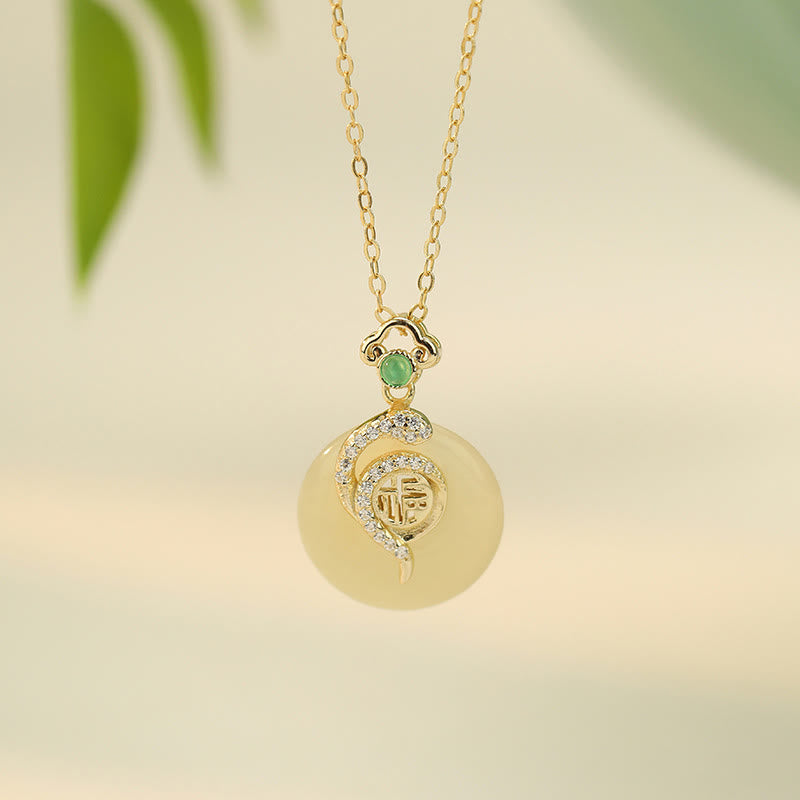 Stone of buddha 925 Sterling Silver Fu Character Hetian Jade Peace Buckle Year Of The Snake Luck Necklace Pendant