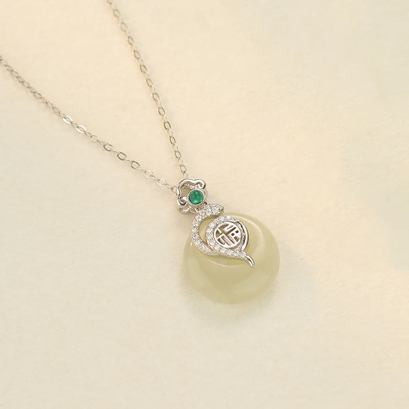 Stone of buddha 925 Sterling Silver Fu Character Hetian Jade Peace Buckle Year Of The Snake Luck Necklace Pendant