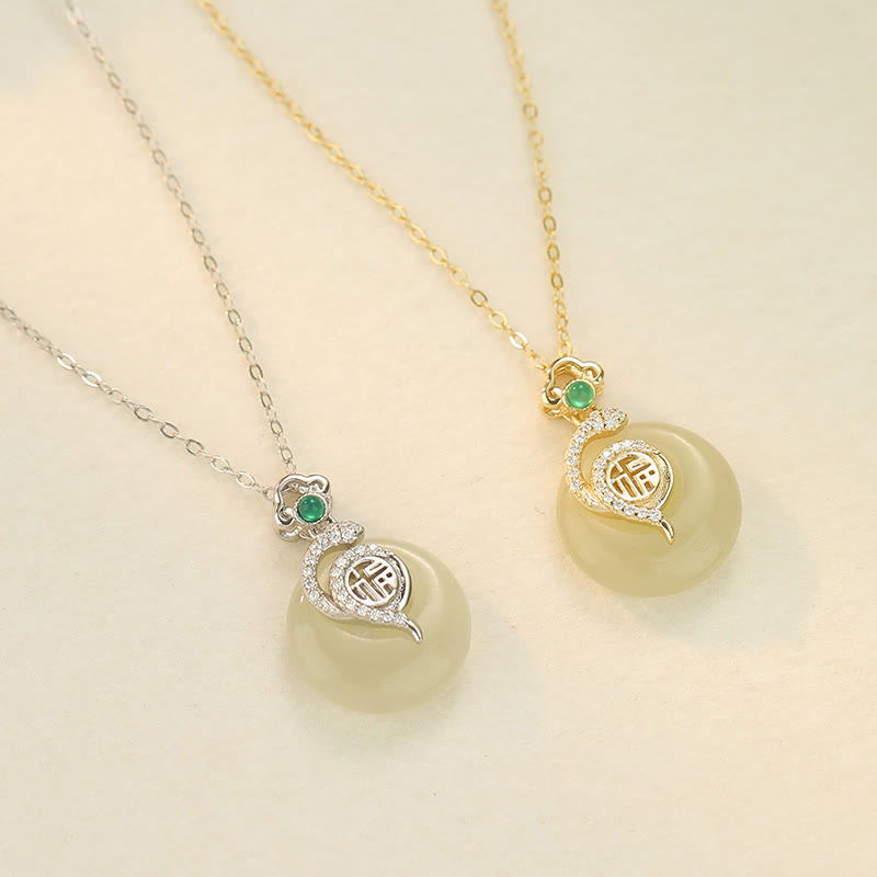 Stone of buddha 925 Sterling Silver Fu Character Hetian Jade Peace Buckle Year Of The Snake Luck Necklace Pendant