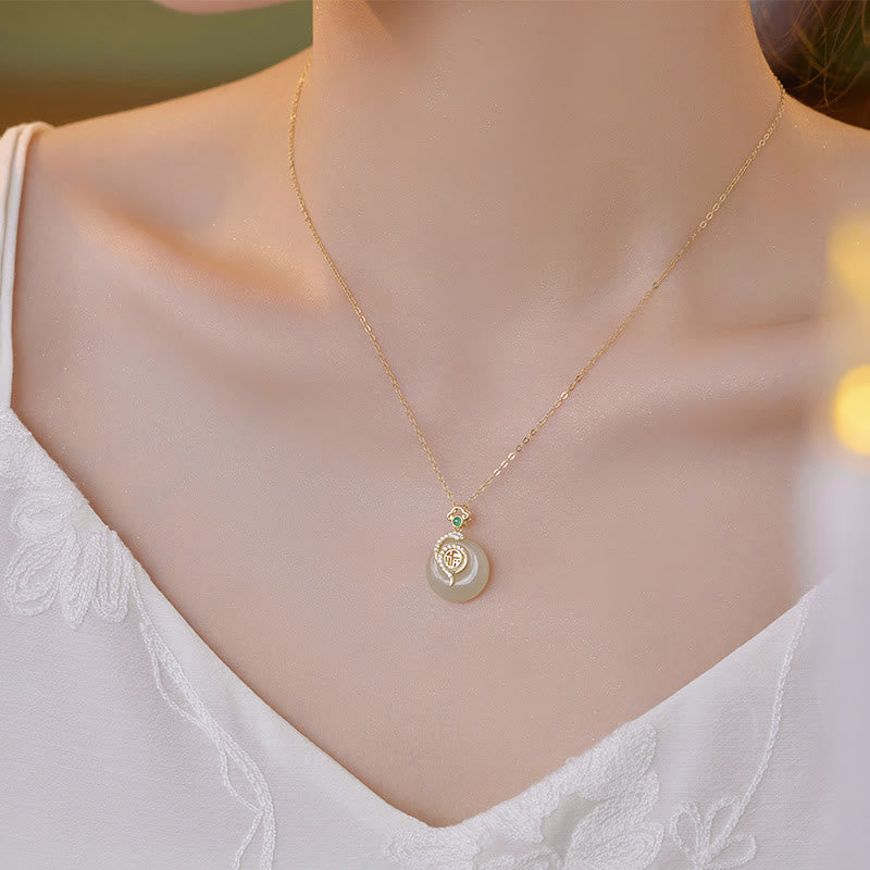 Stone of buddha 925 Sterling Silver Fu Character Hetian Jade Peace Buckle Year Of The Snake Luck Necklace Pendant