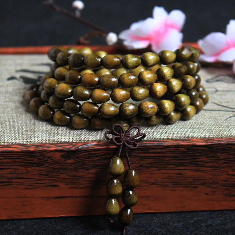 Stone of buddha 108 Mala Teardrop Beads Natural Phoebe Zhennan Wood Protection Bracelet