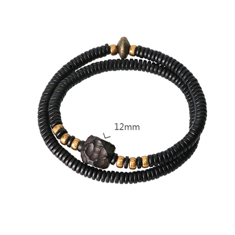 Stone of buddha Ebony Wood Copper Brass Peace Double Wrap Bracelet