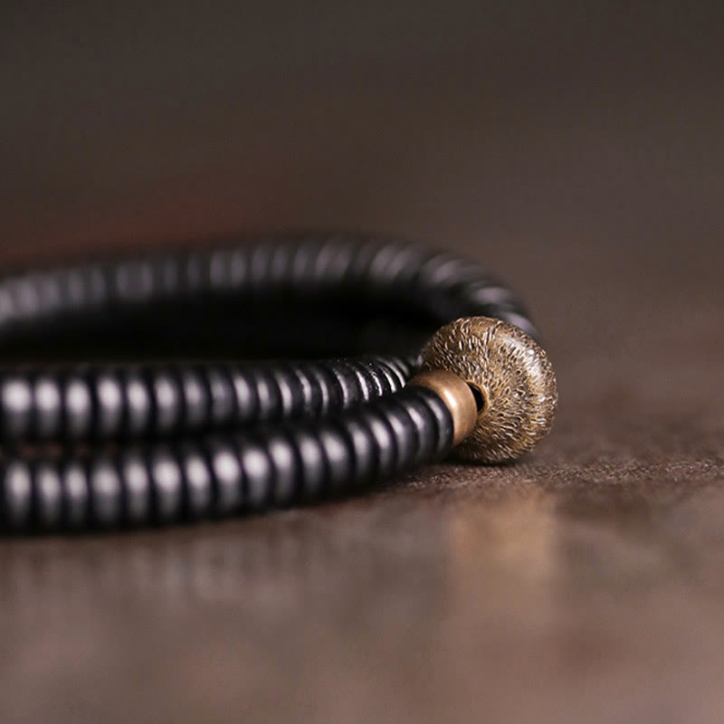 Stone of buddha Ebony Wood Copper Brass Peace Double Wrap Bracelet