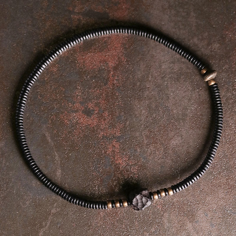 Stone of buddha Ebony Wood Copper Brass Peace Double Wrap Bracelet