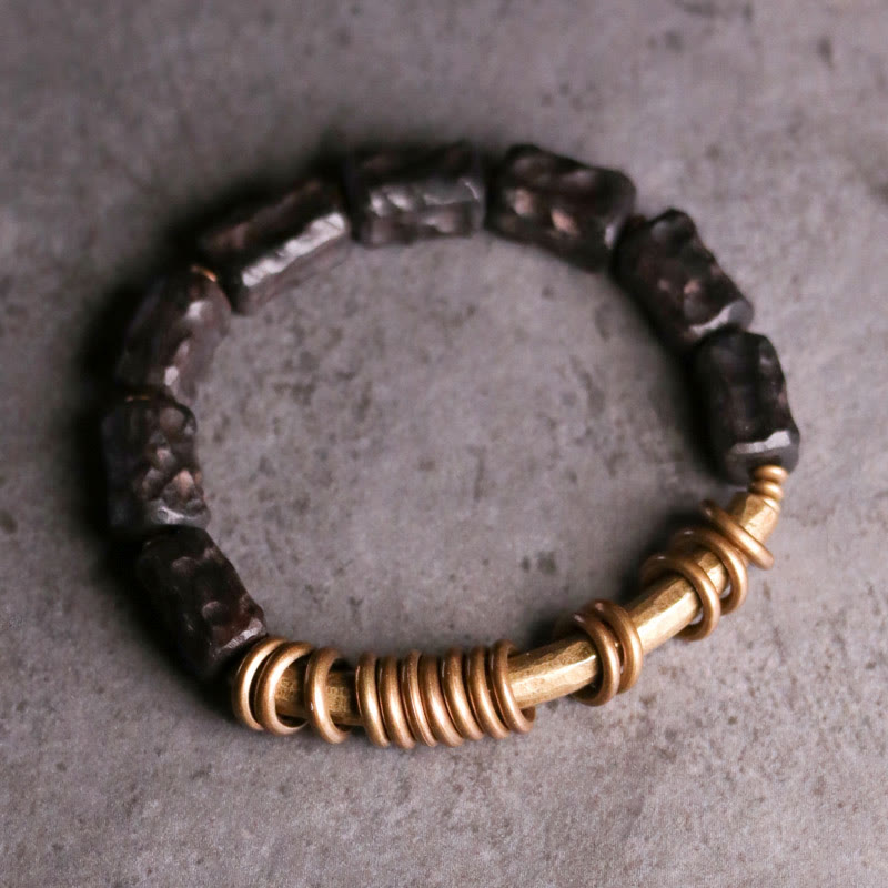 Stone of buddha Ebony Wood Copper Brass Circular Ring Peace Bracelet