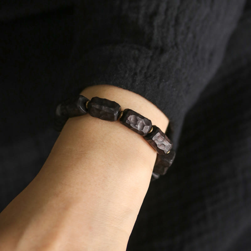 Stone of buddha Ebony Wood Copper Brass Circular Ring Peace Bracelet