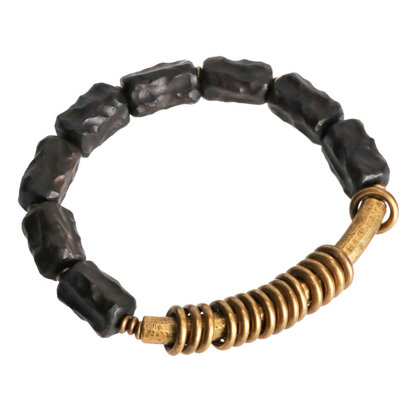 Stone of buddha Ebony Wood Copper Brass Circular Ring Peace Bracelet