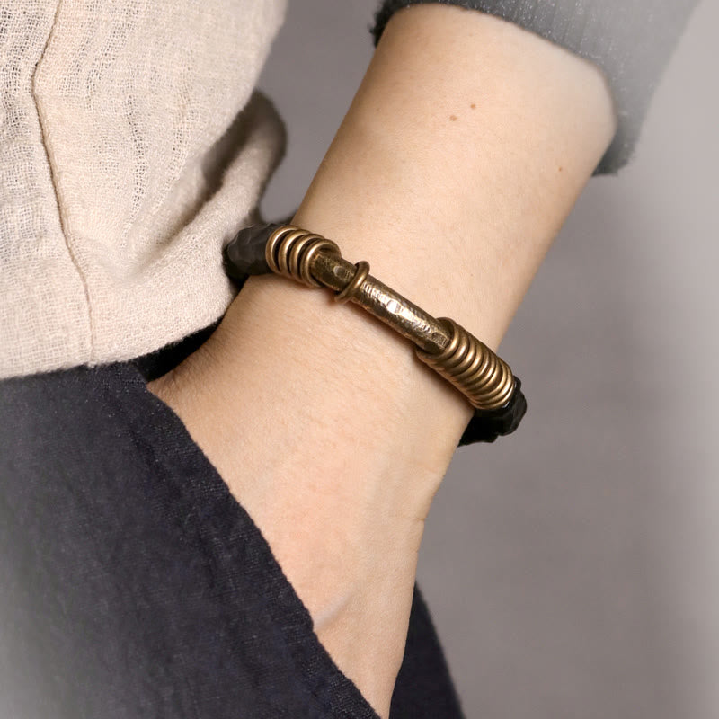 Stone of buddha Ebony Wood Copper Brass Circular Ring Peace Bracelet