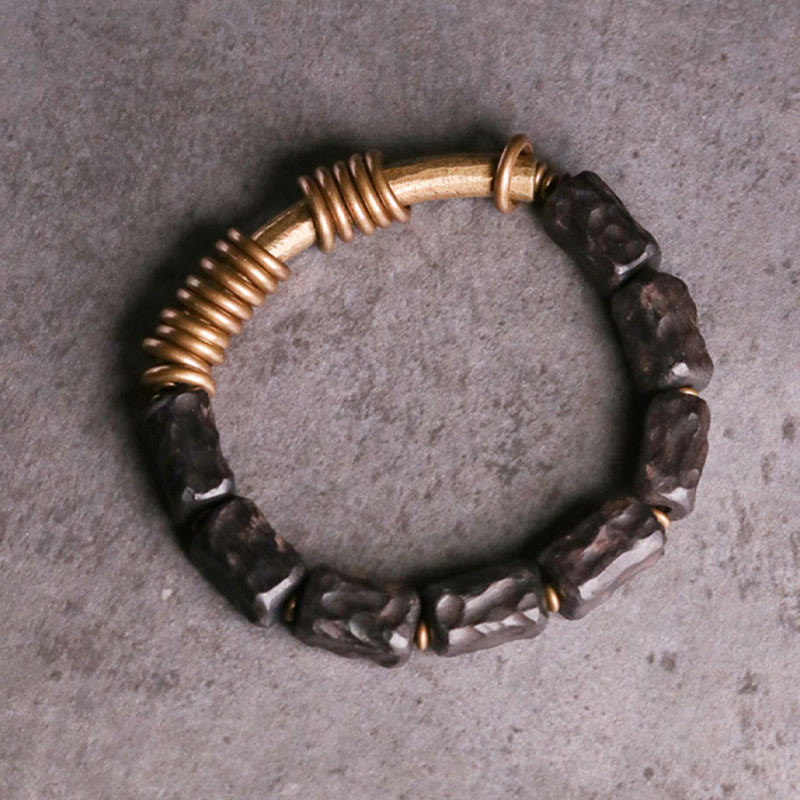 Stone of buddha Ebony Wood Copper Brass Circular Ring Peace Bracelet