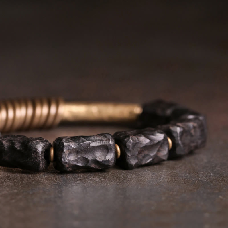 Stone of buddha Ebony Wood Copper Brass Circular Ring Peace Bracelet