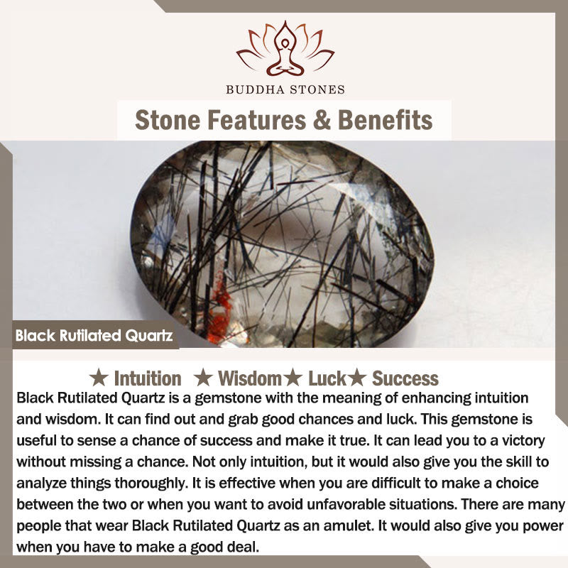 Stone of buddha Ebony Wood Black Rutilated Quartz Copper Brass Double Wrap Balance Bracelet