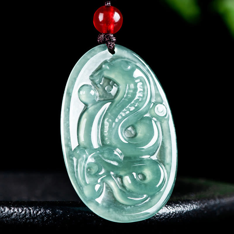 Stone of buddha Natural Jade Oval Year Of The Snake Luck Necklace Pendant