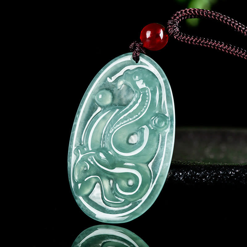Stone of buddha Natural Jade Oval Year Of The Snake Luck Necklace Pendant
