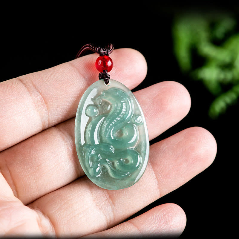 Stone of buddha Natural Jade Oval Year Of The Snake Luck Necklace Pendant