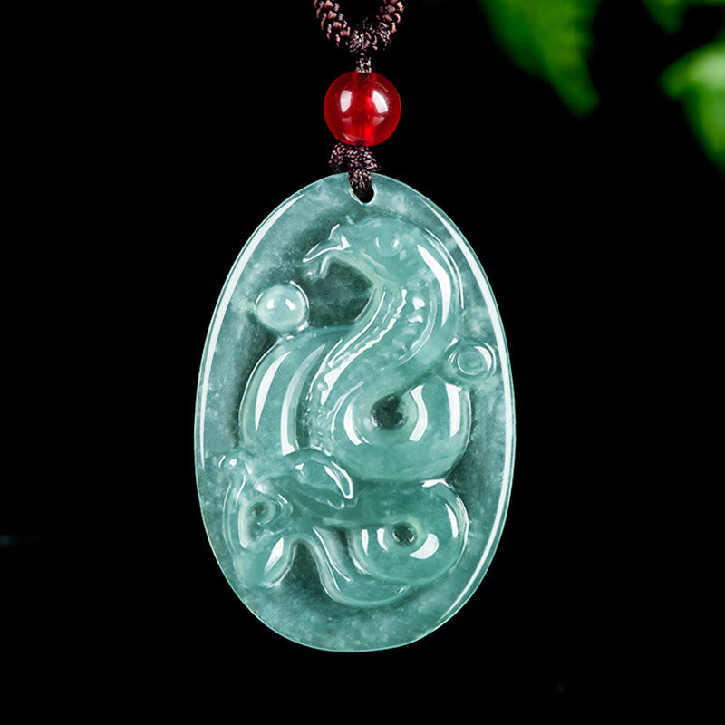 Stone of buddha Natural Jade Oval Year Of The Snake Luck Necklace Pendant