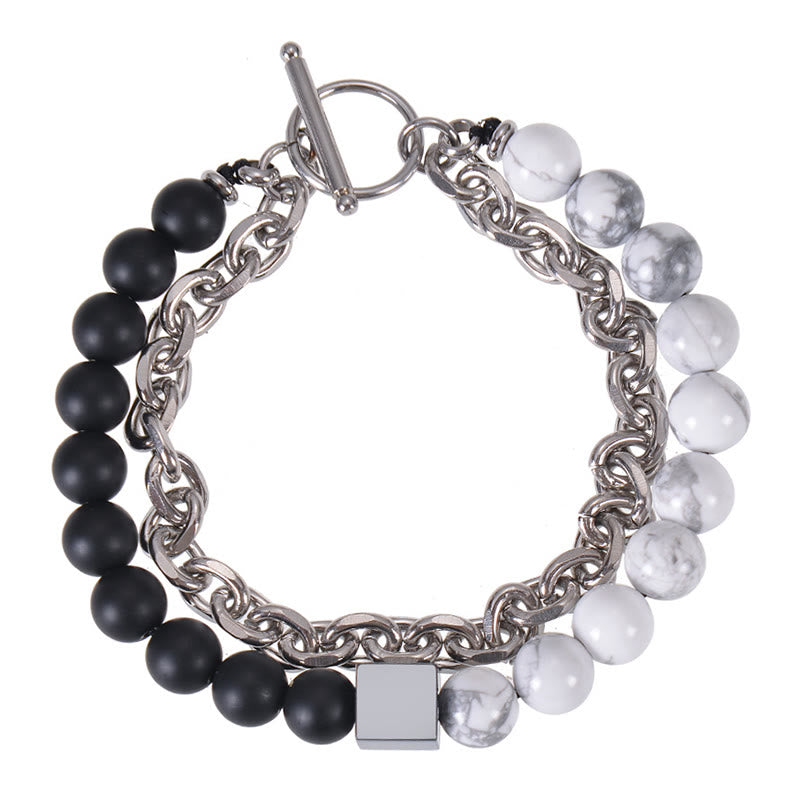 Stone of buddha Colorful Tiger Eye Frosted Stone Black Magnetite Titanium Steel Double Wrap Protection Bracelet