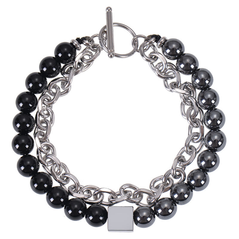 Stone of buddha Colorful Tiger Eye Frosted Stone Black Magnetite Titanium Steel Double Wrap Protection Bracelet