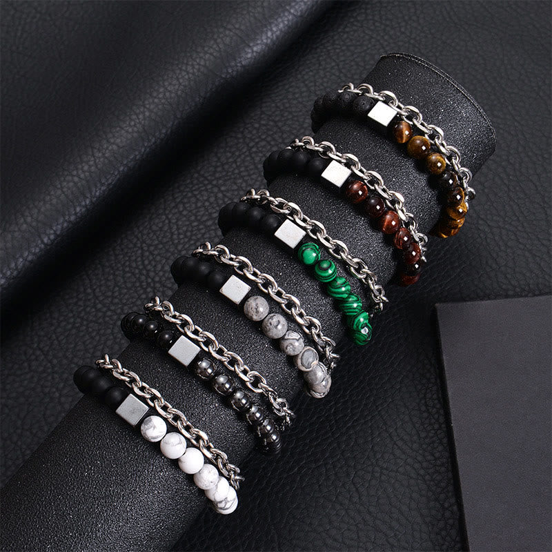 Stone of buddha Colorful Tiger Eye Frosted Stone Black Magnetite Titanium Steel Double Wrap Protection Bracelet