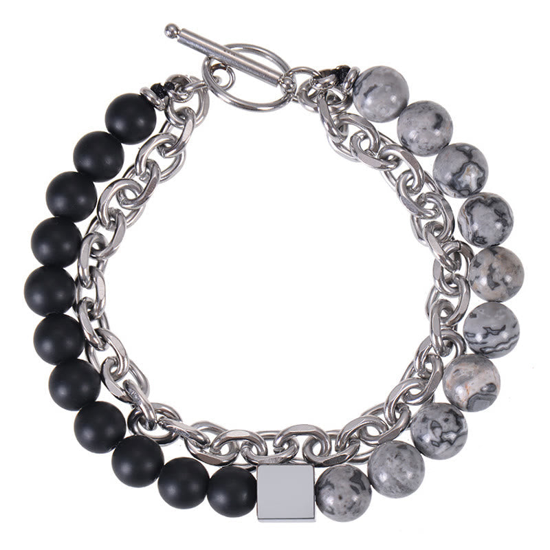 Stone of buddha Colorful Tiger Eye Frosted Stone Black Magnetite Titanium Steel Double Wrap Protection Bracelet