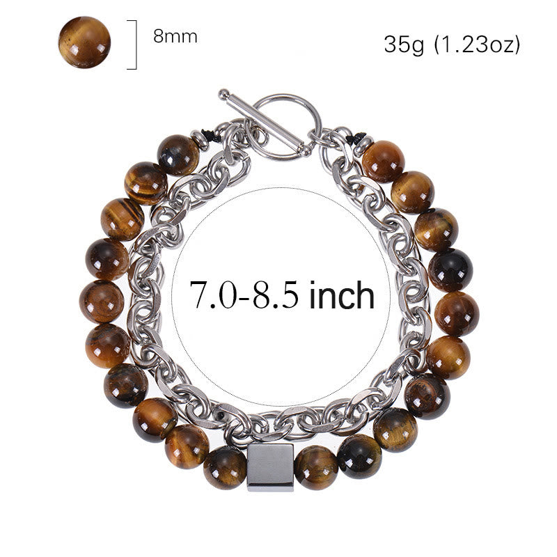 Stone of buddha Colorful Tiger Eye Frosted Stone Black Magnetite Titanium Steel Double Wrap Protection Bracelet