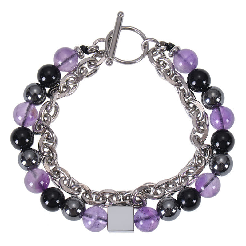 Stone of buddha Colorful Tiger Eye Frosted Stone Black Magnetite Titanium Steel Double Wrap Protection Bracelet