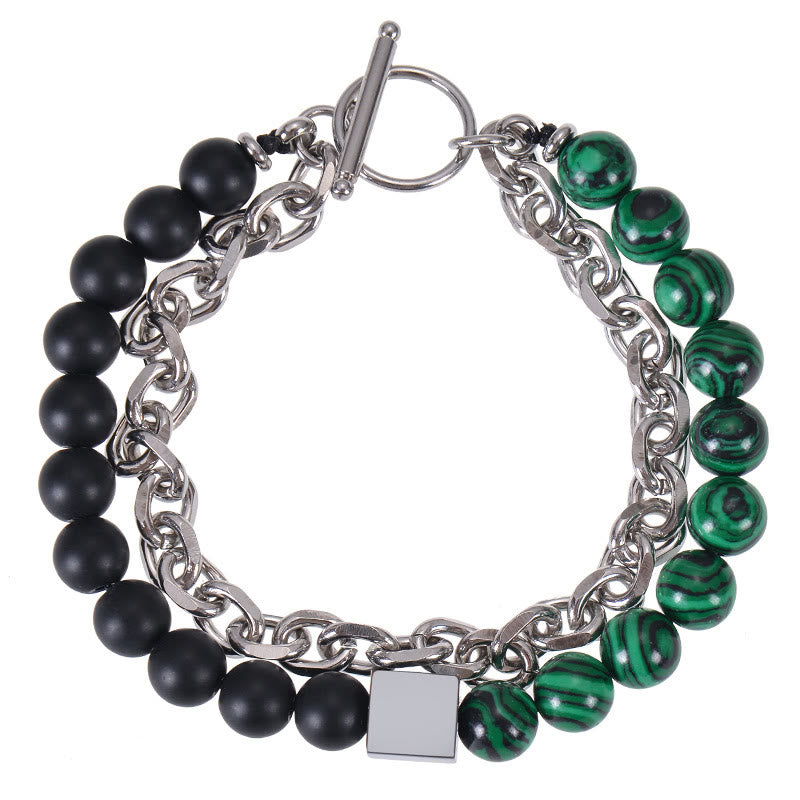 Stone of buddha Colorful Tiger Eye Frosted Stone Black Magnetite Titanium Steel Double Wrap Protection Bracelet