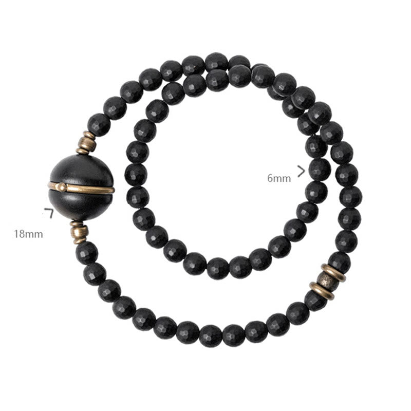 Stone of buddha Frosted Cut Surface Black Onyx Ebony Beads Double Wrap Protection Bracelet