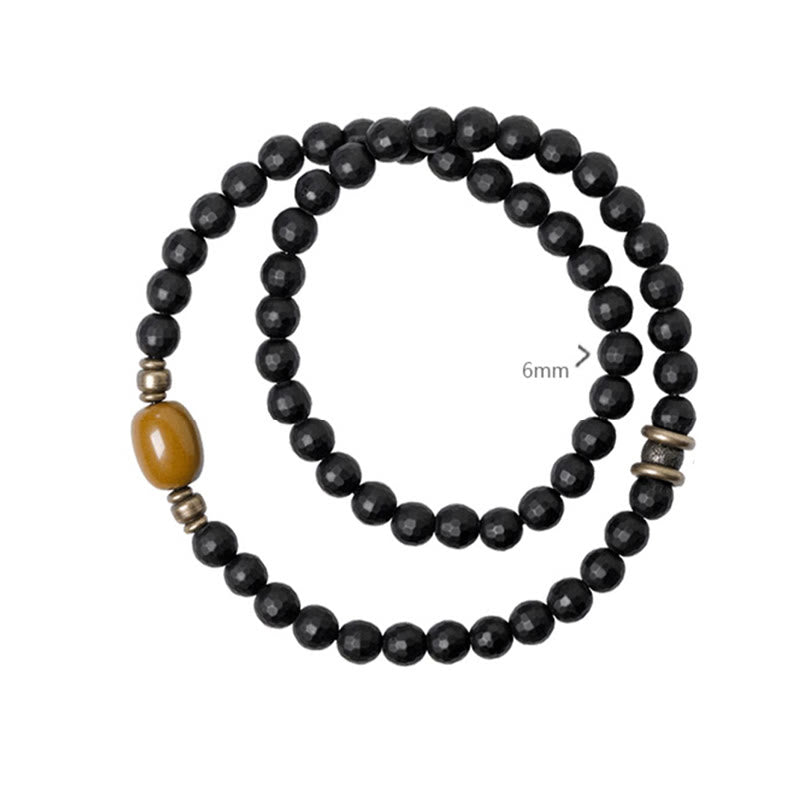 Stone of buddha Frosted Cut Surface Black Onyx Topaz Beads Double Wrap Protection Bracelet