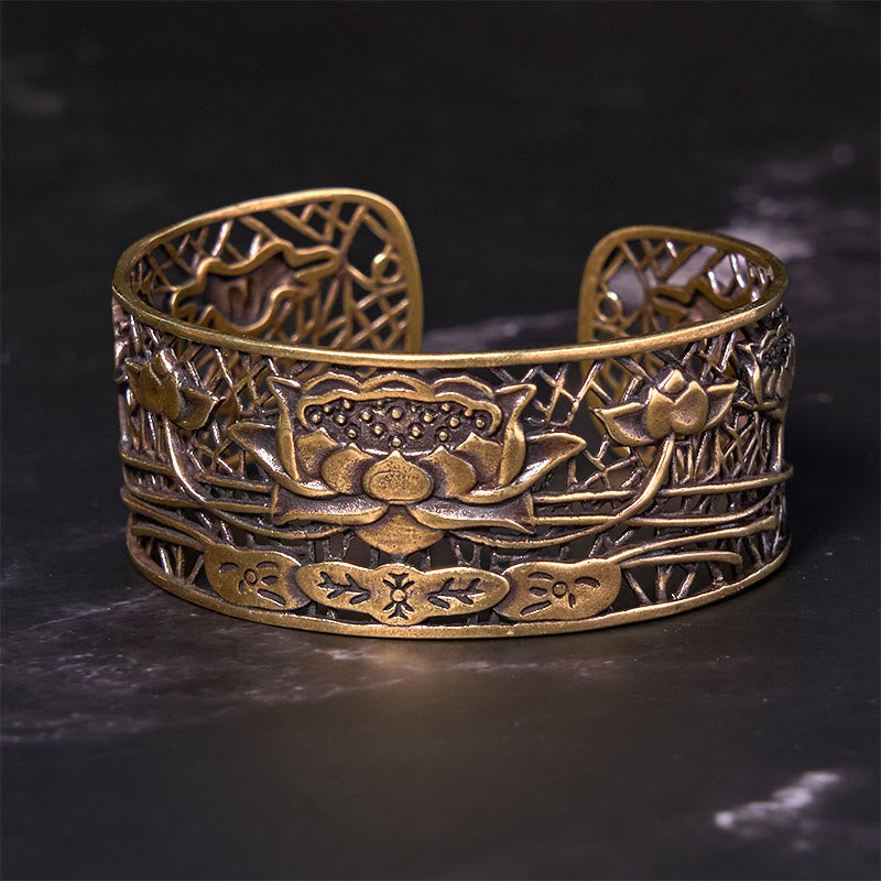 Stone of buddha Hollow Lotus Silver Plated Copper Healing Enlightenment Bracelet Bangle