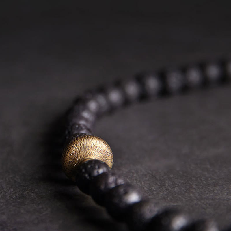 Stone of buddha Vintage Lava Rock Three-eyed Dzi Bead Copper Brass Beads Double Wrap Healing Bracelet