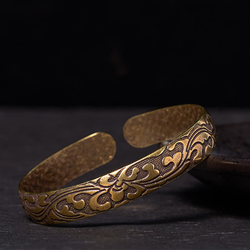 Stone of buddha Flowers Copper Brass Balance Self Care Cuff Bracelet Bangle
