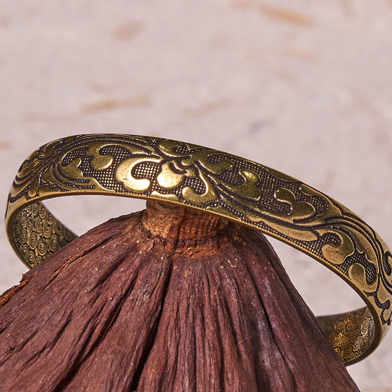 Stone of buddha Flowers Copper Brass Balance Self Care Cuff Bracelet Bangle