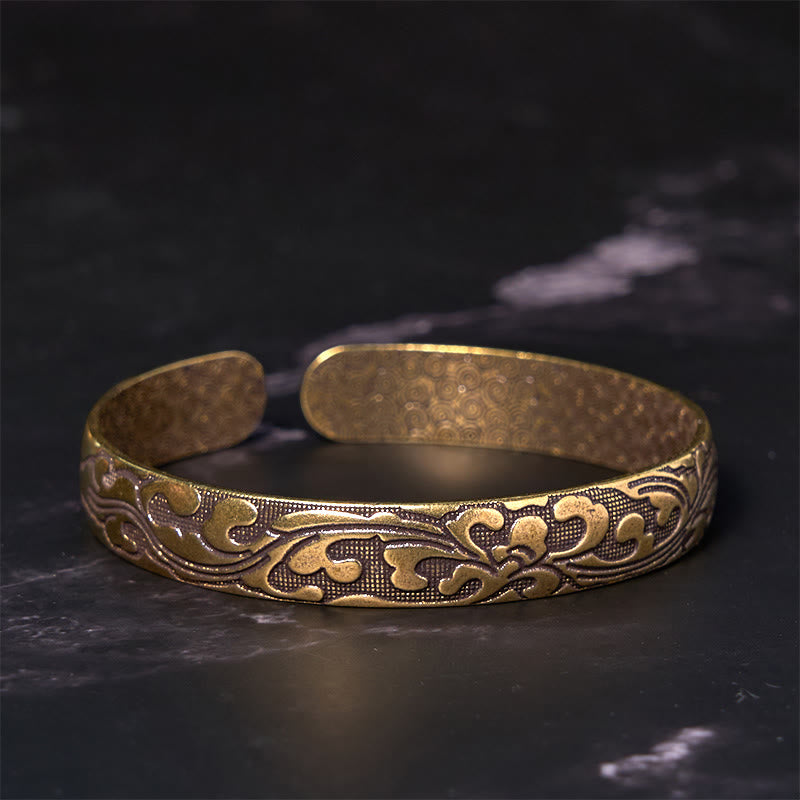 Stone of buddha Flowers Copper Brass Balance Self Care Cuff Bracelet Bangle