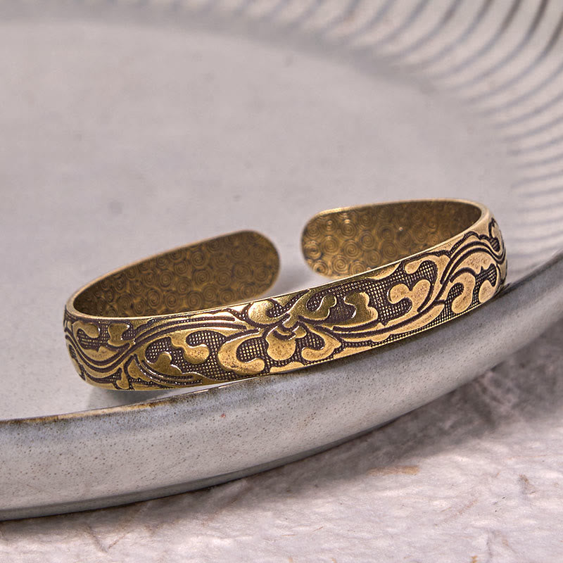 Stone of buddha Flowers Copper Brass Balance Self Care Cuff Bracelet Bangle