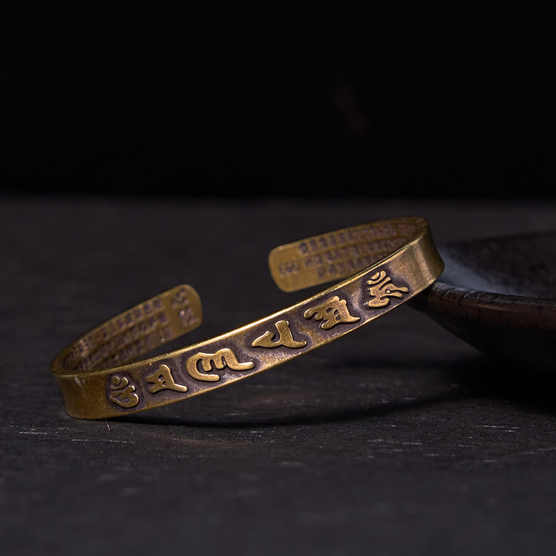 Stone of buddha Six True Words 'om Mani Padme Hum' Heart Sutra Copper Brass Wisdom Peace Cuff Bracelet Bangle