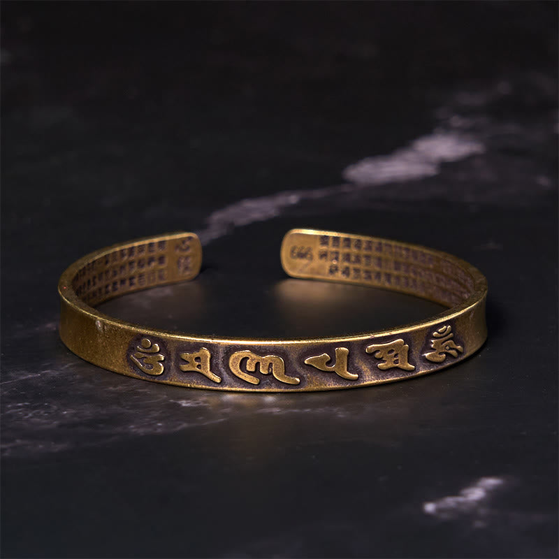 Stone of buddha Six True Words 'om Mani Padme Hum' Heart Sutra Copper Brass Wisdom Peace Cuff Bracelet Bangle