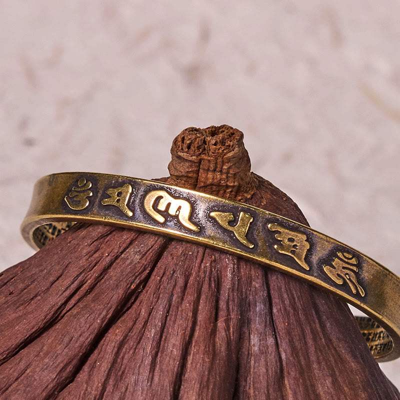 Stone of buddha Six True Words 'om Mani Padme Hum' Heart Sutra Copper Brass Wisdom Peace Cuff Bracelet Bangle
