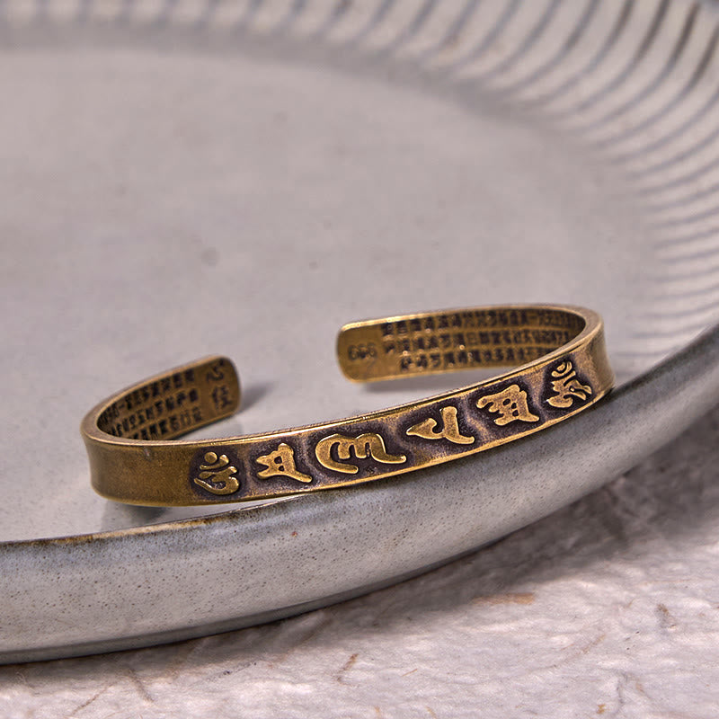 Stone of buddha Six True Words 'om Mani Padme Hum' Heart Sutra Copper Brass Wisdom Peace Cuff Bracelet Bangle