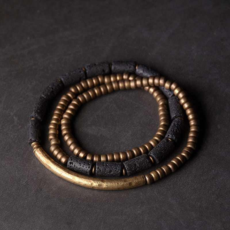 Stone of buddha Vintage Lava Rock Copper Brass Multi-turn Wrap Calm Bracelet
