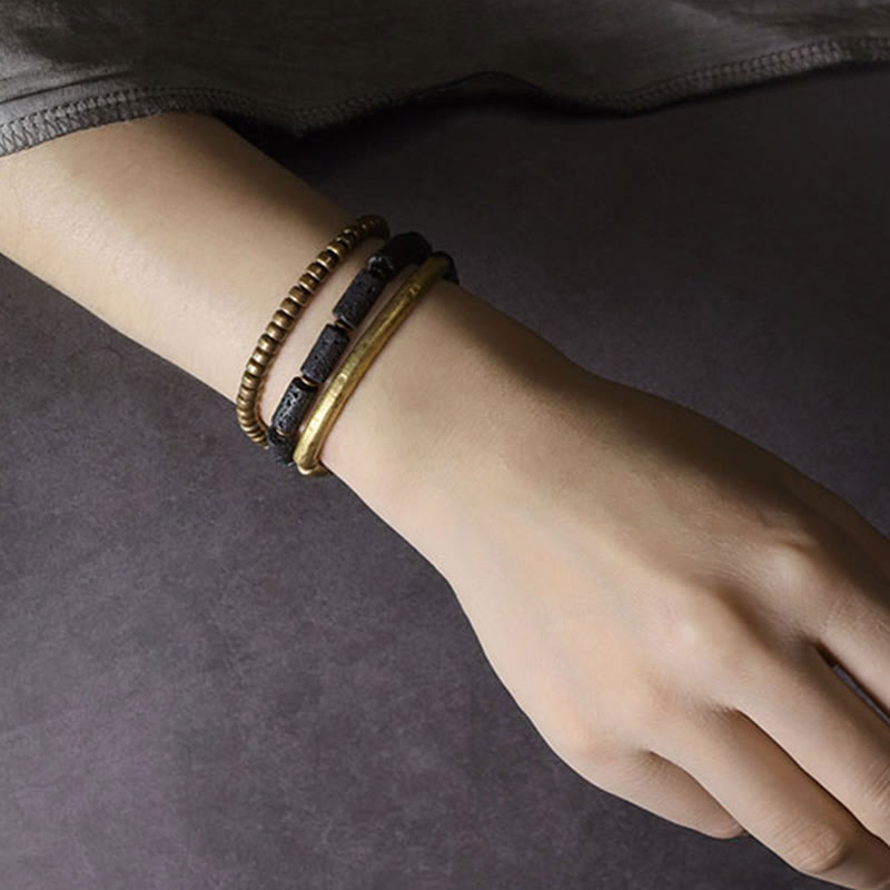 Stone of buddha Vintage Lava Rock Copper Brass Multi-turn Wrap Calm Bracelet
