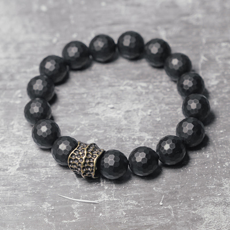 Stone of buddha Matte Frosting Black Onyx Copper Brass Protection Bracelet