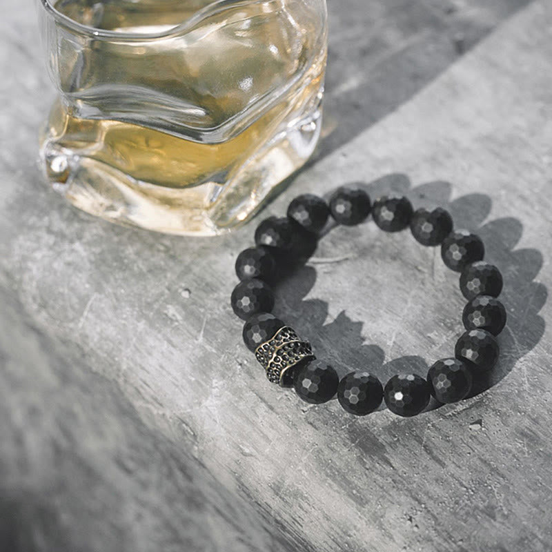 Stone of buddha Matte Frosting Black Onyx Copper Brass Protection Bracelet
