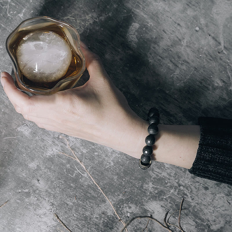 Stone of buddha Matte Frosting Black Onyx Copper Brass Protection Bracelet