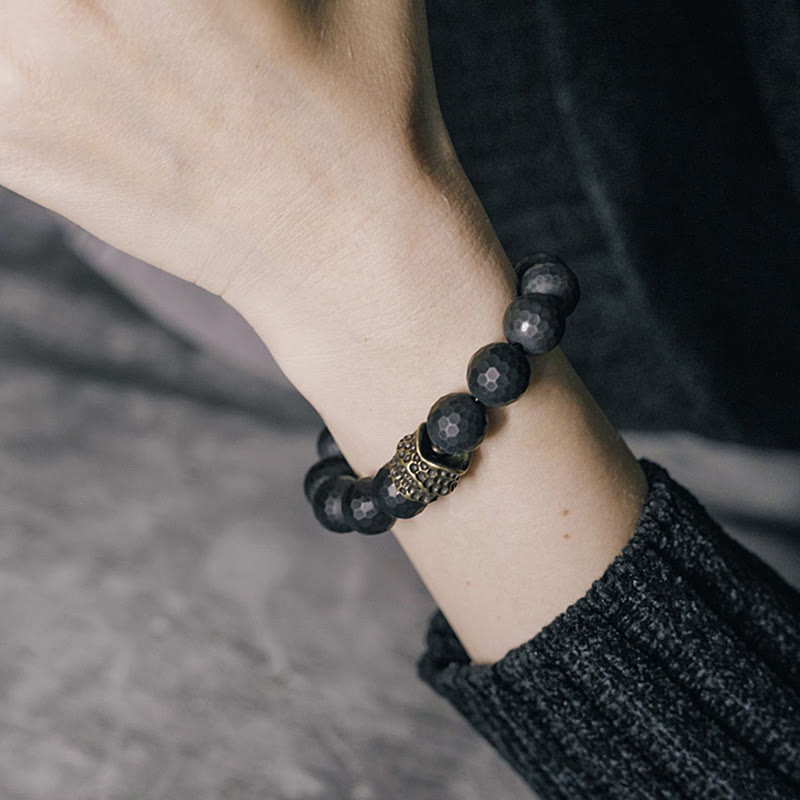Stone of buddha Matte Frosting Black Onyx Copper Brass Protection Bracelet