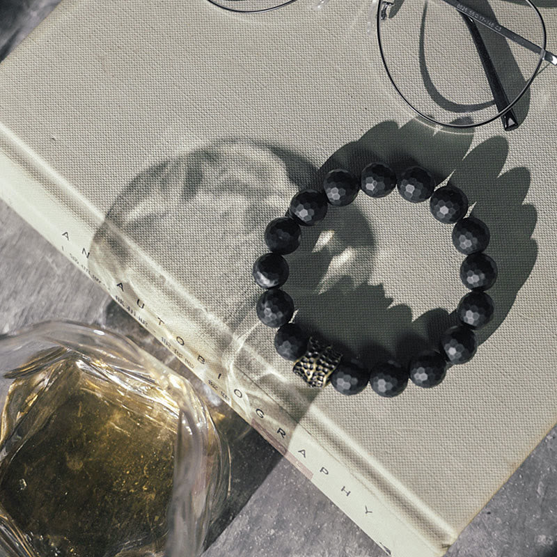 Stone of buddha Matte Frosting Black Onyx Copper Brass Protection Bracelet