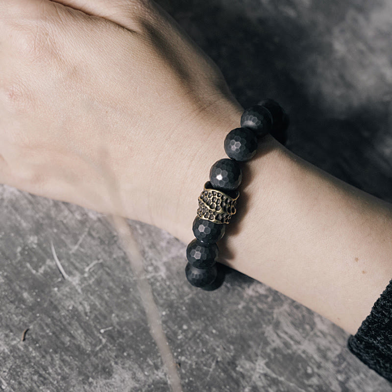Stone of buddha Matte Frosting Black Onyx Copper Brass Protection Bracelet