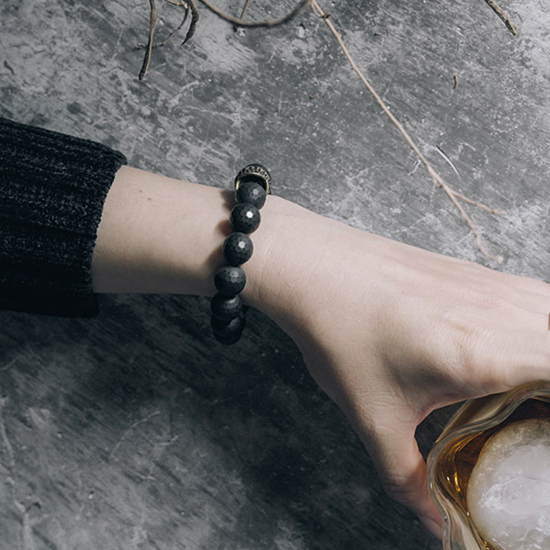 Stone of buddha Matte Frosting Black Onyx Copper Brass Protection Bracelet